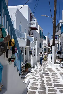 2 People Prints: A quiet street in Mykonos Old Town