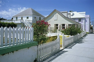 Quiet street scene and houses, New Plymouth, Green Turtle Cay, Bahamas