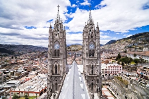 Neo Gothic Prints: Quito Old Town seen from the roof of La Basilica Church, UNESCO World Heritage Site