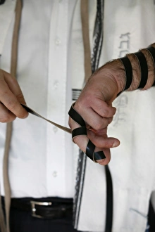 Images Dated 9th April 2007: Rabbi putting on phylacteries, Paris, France, Europe