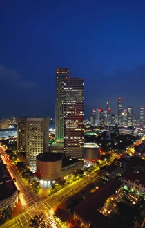 Raffles Hotel Prints: Raffles Hotel at Night and Skyline, Singapore, Asia