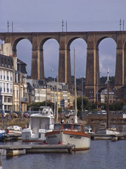 Morlaix Prints: Railway viaduct and harbour, Morlaix, Finistere, Brittany, France, Europe