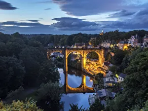 The Railway Viaduct at Knaresborough at dusk, Knaresborough, Yorkshire, England