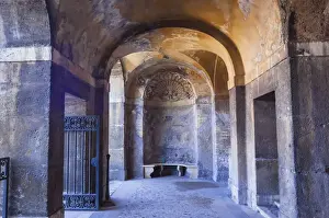 Seat Prints: Rain Nymphaeum, Roman Forum, UNESCO World Heritage Site, Rome, Lazio, Italy, Europe