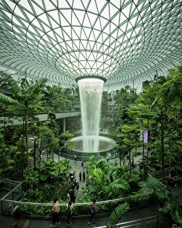 Water Fountain Prints: Rain Vortex, Changi Airport, Singapore, Southeast Asia, Asia