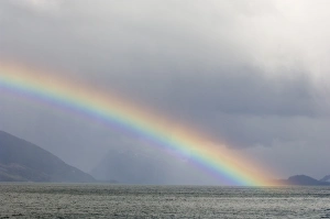 Rain Bow Prints: Rainbow, Agostini Fjord, Tierra del Fuego, Patagonia, Chile, South America