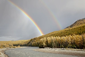 Images Dated 16th September 2009: Rainbow with fall colors near King Mountain State Recreation Area and Chickaloon