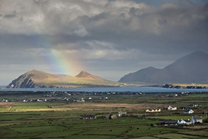 Meteorological Prints: Rainbow over hills and dwellings, looking towards Clogher and Rosroe, Dingle Peninsula