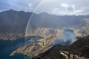 Meteorological Prints: A rainbow above Loch Coruisk and the main Cuillin ridge seen from the top of Sgurr