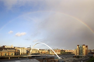 Pedestrian Bridge Prints: Rainbow over the Millennium Bridge, Gateshead, Tyne and Wear, England, United Kingdom