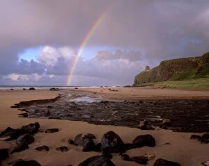 Images Dated 7th January 2000: Rainbow over Mussenden Temple folly and Downhill strand