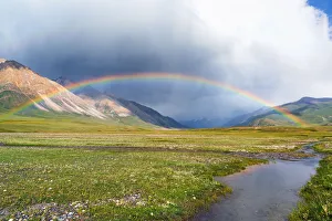 Rainbow over Naryn Gorge, Naryn Region, Kyrgyzstan, Central Asia, Asia