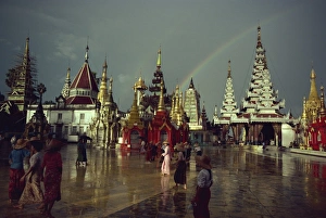 Burma Prints: Rainbow after storm, Shwe Dagon Pagoda Complex, Yangon (Rangoon), Myanmar (Burma), Asia