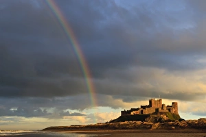 Bamburgh Prints: Rainbows end at Bamburgh Castle, Bamburgh, Northumberland, England, United Kingdom, Europe