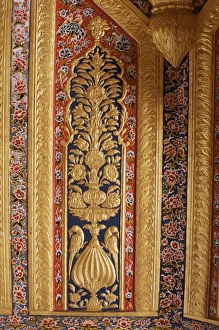 Rajput Prints: Raised gilded plaster work on painted wall