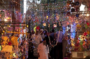 Old City Prints: Ramadan decorations in a cotton market, Jerusalem Old City, Israel, Middle East