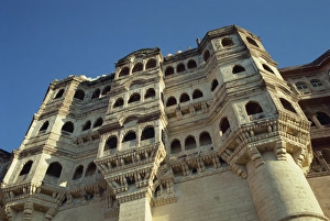 Rajput Prints: Ramparts of Meherangarh fort, Jodhpur, Rajasthan state, India, Asia