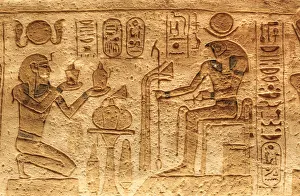 Nubia Prints: Ramses II on left with God Horus seated on right, Sunken Relief, Lateral Chamber