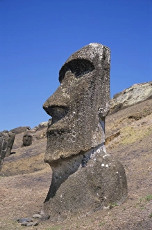 Human Face Prints: Rano Raraku, moai on inner slopes of volcanic crater, Easter Island, Chile, Pacific