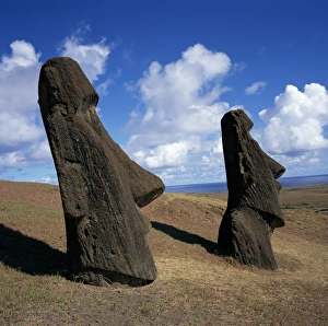 Rano Raraku Prints: Rano Raraku, outer crater slopes, birthplace of the moai (statues), Rapa Nui National Park