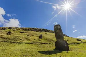 Rano Raraku, the quarry site for all moai statues on Easter Island (Isla de Pascua) (Rapa Nui), UNESCO World Heritage Site, Chile, South America