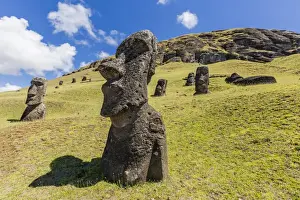 Rano Raraku, the quarry site for all moai statues on Easter Island (Isla de Pascua) (Rapa Nui), UNESCO World Heritage Site, Chile, South America