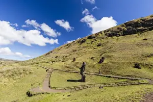 Rano Raraku, the quarry site for all moai statues on Easter Island (Isla de Pascua) (Rapa Nui), UNESCO World Heritage Site, Chile, South America