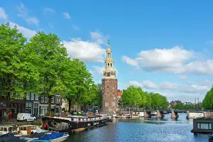 Scenic Beauty Prints: Rapenburgwal canal and Montelbaanstoren tower in background