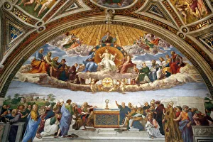 Typically Italian Gallery: Raphaels Rooms, Disputation of the Holy Sacrament, Vatican Museum, Rome, Lazio
