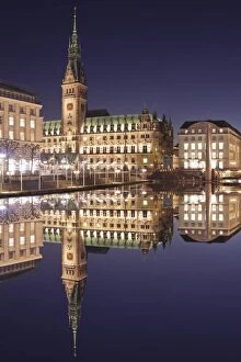 Typically German Gallery: Rathaus (city hall) reflecting at Kleine Alster Lake, Hamburg, Hanseatic City, Germany