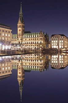 Typically German Gallery: Rathaus (city hall) reflecting at Kleine Alster Lake, Hamburg, Hanseatic City, Germany