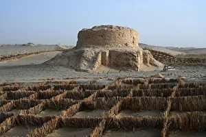 Traditionally Chinese Prints: Rawak Buddhist stupa, 4th century, discovered by Aurel Stein in 1901, Hotan, Xinjiang