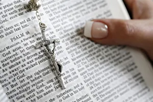 Unrecognisable Person Prints: Reading Psalms in the Bible, Paris, France, Europe