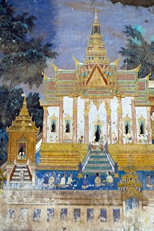 Cambodia Prints: Detail from the Reamker murals (Khmer version of the Ramayana), Royal Palace, Phnom Penh