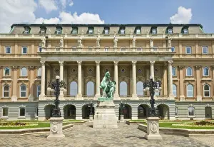 Horse Statue Prints: Rear entrance to the Hungarian National Gallery with equestrian statue