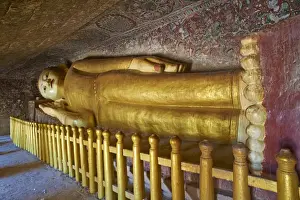 Monywa Prints: Reclining Buddha statue in the Po Win Daung Buddhist cave