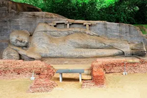 Meditation Prints: Reclining Buddha statue at Polonnaruwa ruins from the 12th century in Sri Lanka