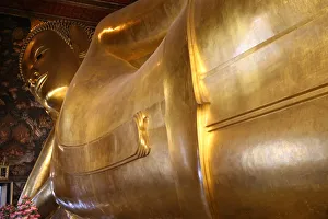 Thai Prints: Reclining Golden Buddha, 45m long and 15m high, Wat Pho Temple, Bangkok, Thailand