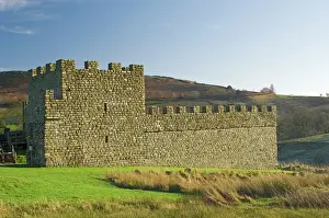 Northumbria Prints: Part reconstruction of wall and tower at Roman settlement and fort at Vindolanda