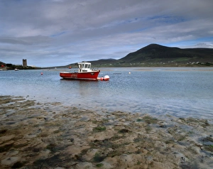 Low Tide Prints: Red boat in Achill Sound at low tide