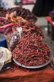 Rangoon Prints: Red chillies at a street market in Downtown Yangon (Rangoon), Myanmar (Burma), Asia