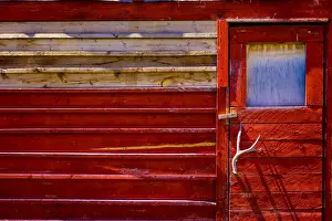 Montana Prints: Red door in Polebridge, Montana, United States of America, North America