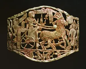 Black Background Prints: Red-gold openwork object, from the tomb of the pharaoh Tutankhamun