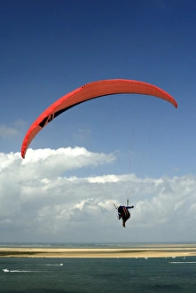 Arcachon Prints: Red hang glider over Bay of Arcachon, Gironde, Aquitaine, France, Europe
