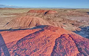 Dead Prints: Red hills of bentonite clay overlooking Dead Wash in Petrified Forest National Park