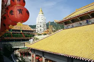 Kek Lok Si Prints: Red lantern at white Chinese style pagoda at the Kek Lok Si temple