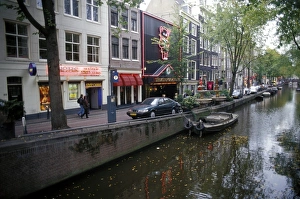 Netherland Prints: Red light district along one of the city canals