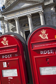 Post Box Prints: Red post boxes and marble church entrance, Copenhagen, Denmark, Scandinavia, Europe