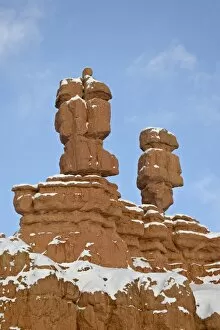 Red rock pillars with fresh snow, Red Canyon, Dixie National Forest, Utah