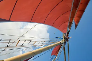 Florida Prints: Red sails on sailboat that takes tourists out for sunset cruise